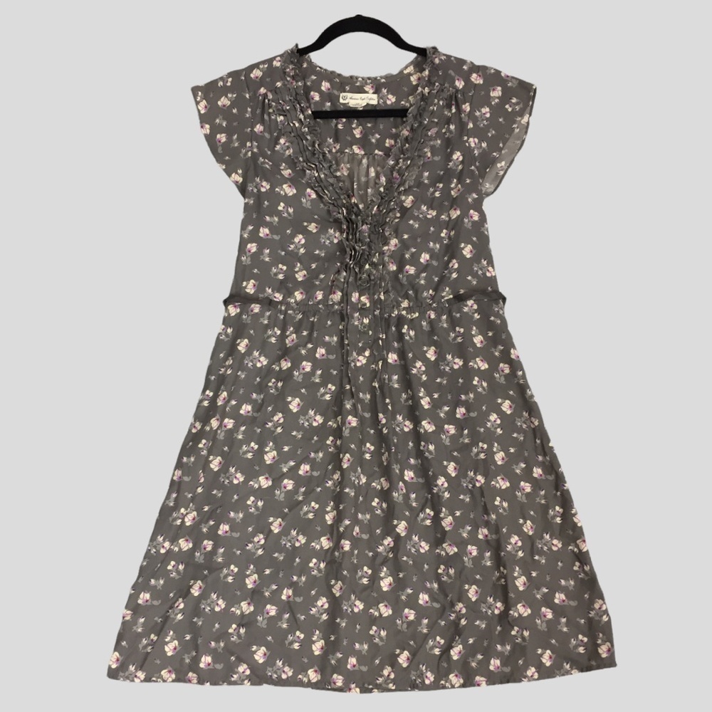 American Eagle Floral Mini Dress Small Grey Raw Edges